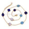 18K Gold Plated Silver Necklace With Blue Onyx, Lapis and Rainbow